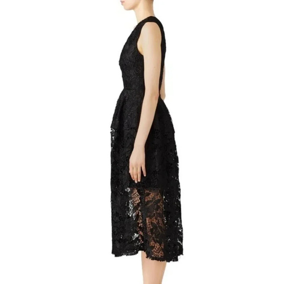 Nicholas Deep V Neck Floral Lace Midi Dress Black Size 0 - Picture 3 of 12
